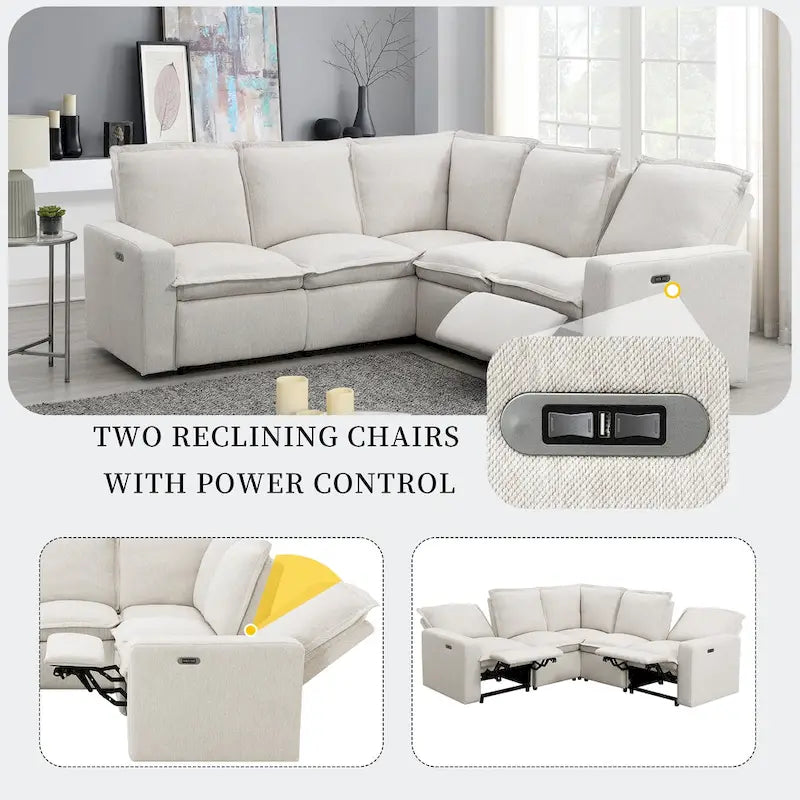 Canapé d'angle en lin avec inclinaison électrique et USB