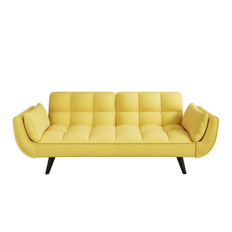 Canapé jaune avec accoudoirs et coussin décoratif - Canapé-lit confortable pour petits espaces, idéal pour les appartements