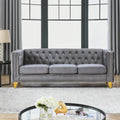 Canapé 3 places gris 80,5 en velours touffeté avec clous décoratifs