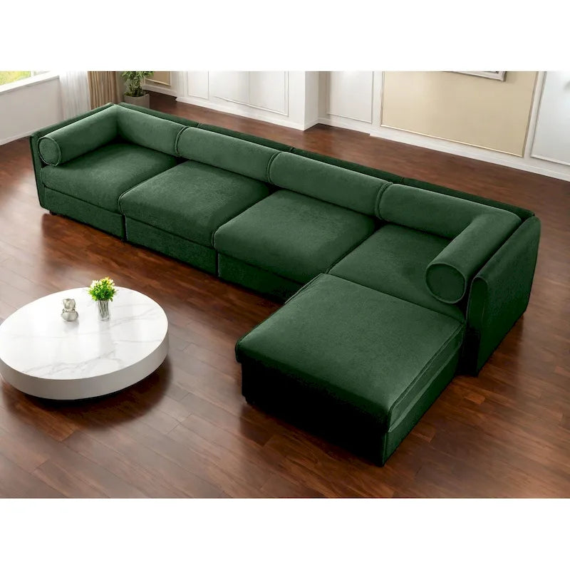 142,5 Canapé modulable d'angle en chenille avec rangement sous l'assise, combinaison DIY