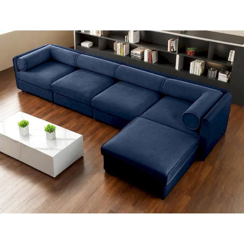 142,5 Canapé modulable d'angle en chenille avec rangement sous l'assise, combinaison DIY