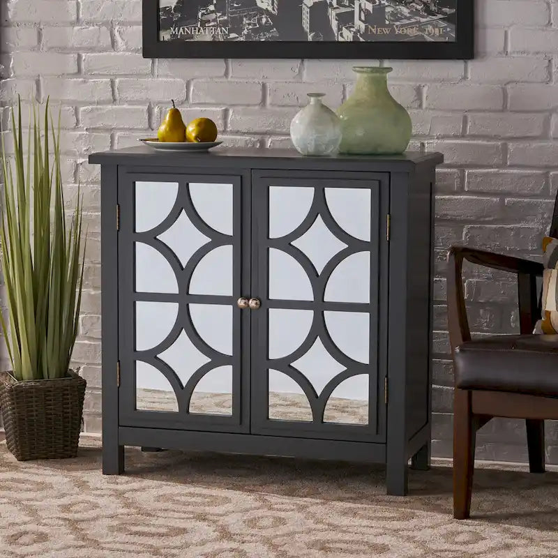Meuble haut de salle de bain à double porte, finition miroir, gris anthracite, Firwood