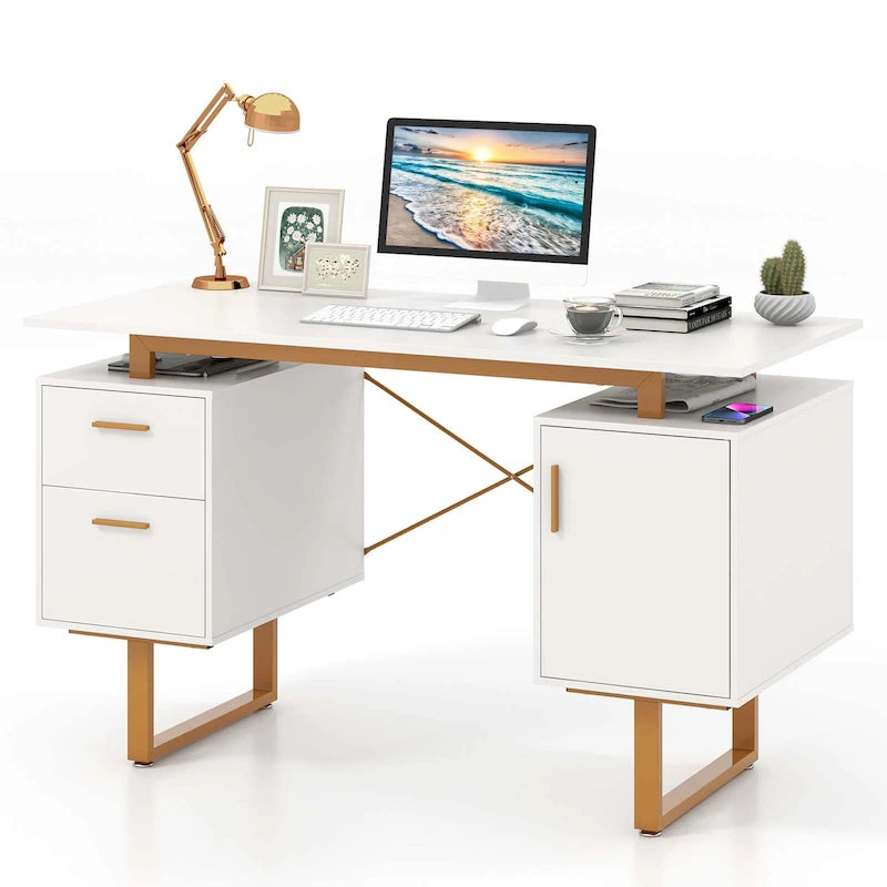 51 Bureau à domicile avec plateau flottant et deux tiroirs