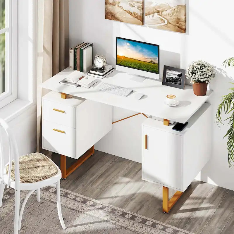 51 Bureau à domicile avec plateau flottant et deux tiroirs
