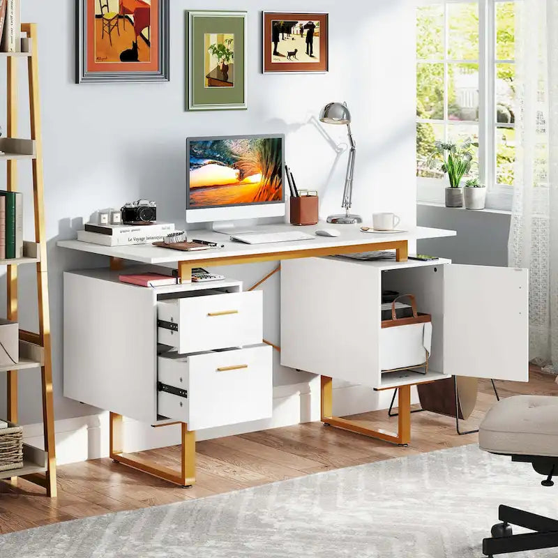 51 Bureau à domicile avec plateau flottant et deux tiroirs
