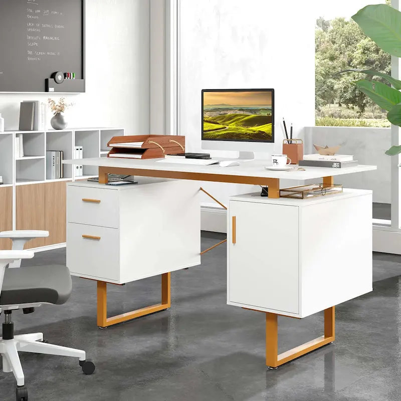 51 Bureau à domicile avec plateau flottant et deux tiroirs