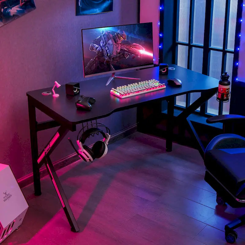 48 Bureau gaming en forme de K avec porte-gobelet et