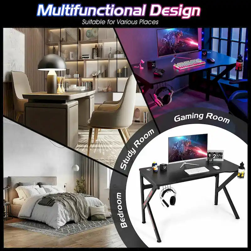 48 Bureau gaming en forme de K avec porte-gobelet et