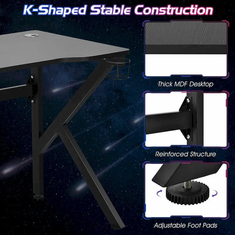 48 Bureau gaming en forme de K avec porte-gobelet et