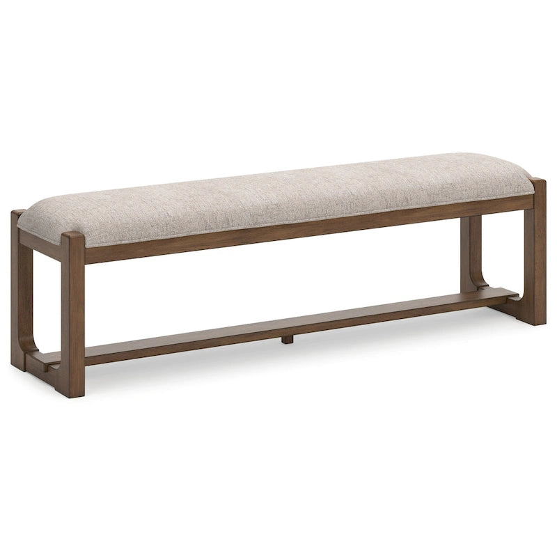 Banc de salle à manger Cabal, rembourré en polyester beige, bois marron, 162 cm