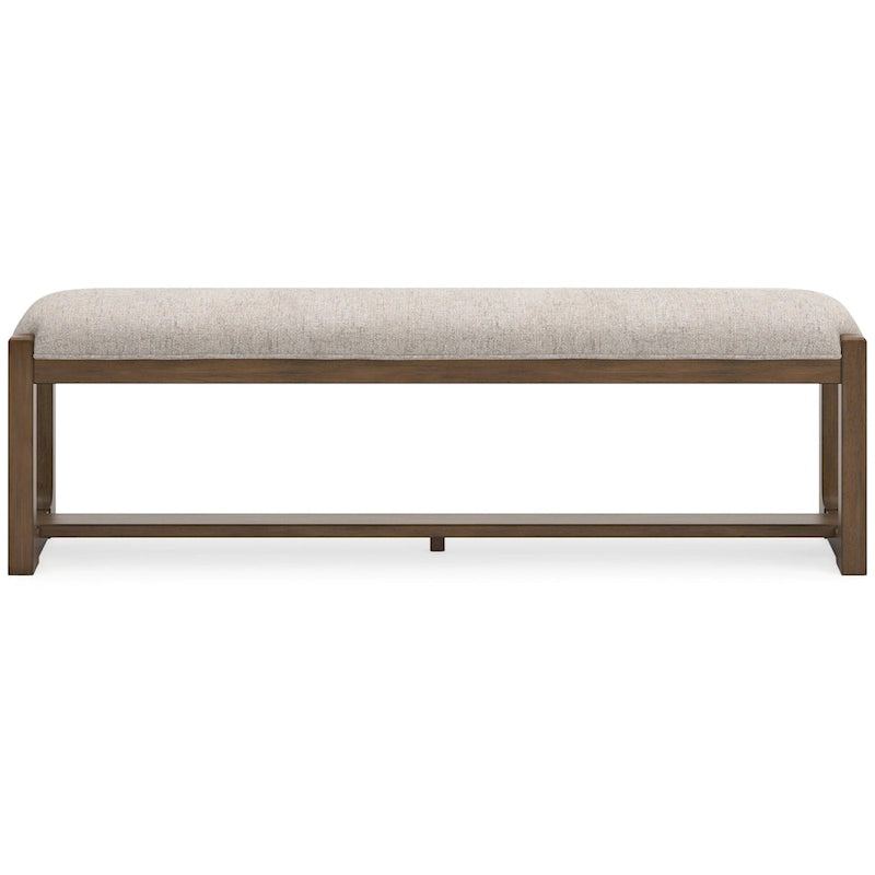 Banc de salle à manger Cabal, rembourré en polyester beige, bois marron, 162 cm