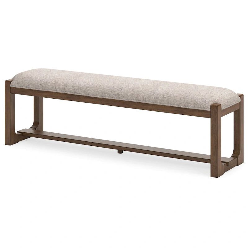 Banc de salle à manger Cabal, rembourré en polyester beige, bois marron, 162 cm