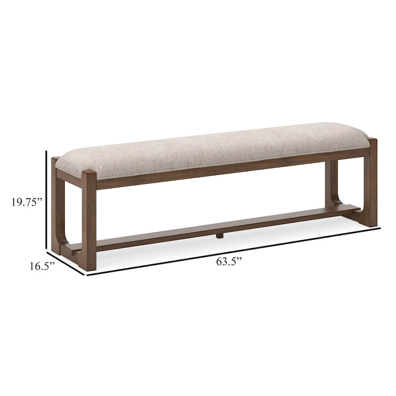 Banc de salle à manger Cabal, rembourré en polyester beige, bois marron, 162 cm