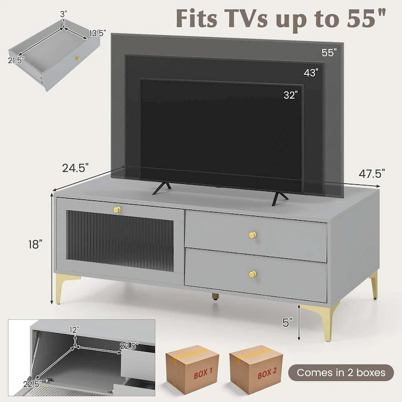 Meuble TV moderne pour téléviseurs 55 pouces avec porte abattante 2