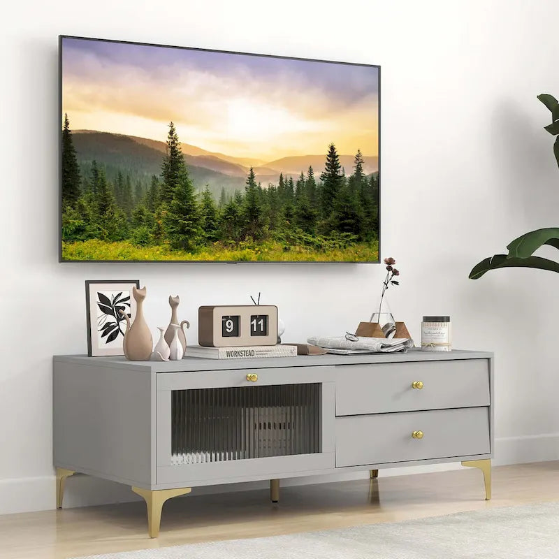 Meuble TV moderne pour téléviseurs 55 pouces avec porte abattante 2