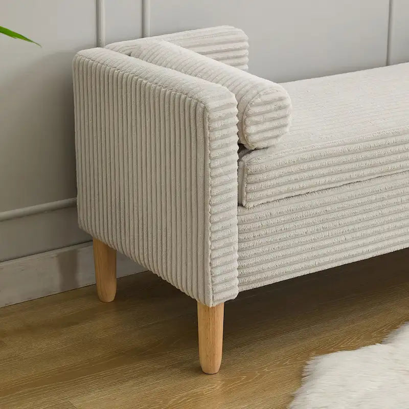 65.35 Banquette de rangement en velours côtelé avec accoudoirs, dossier et deux oreillers