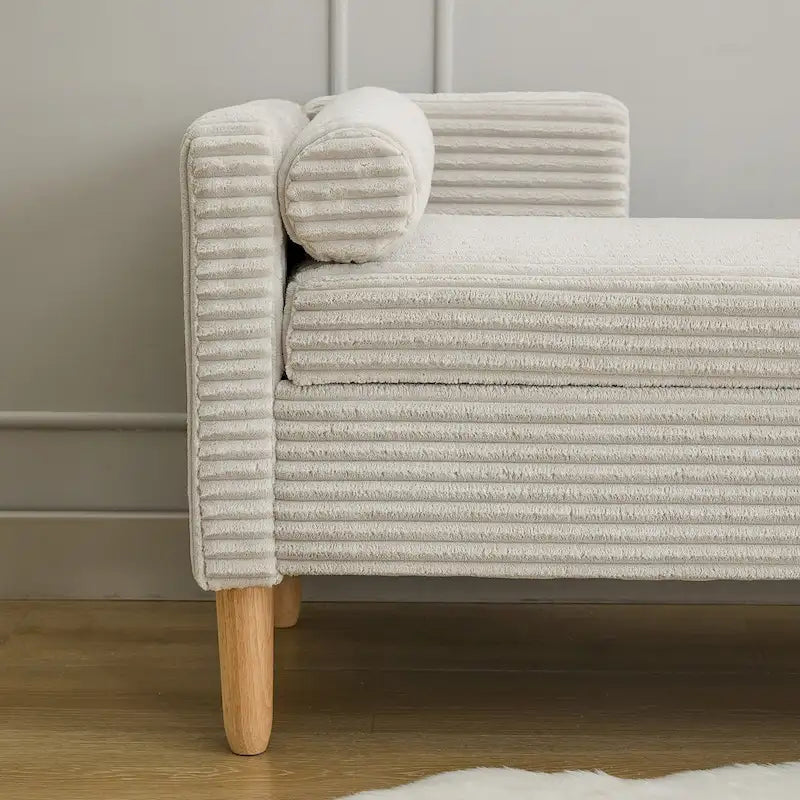 65.35 Banquette de rangement en velours côtelé avec accoudoirs, dossier et deux oreillers