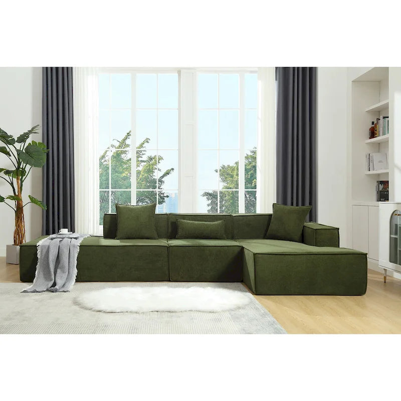 Canapé d'angle modulable minimaliste en L pour 4 personnes avec méridienne, design polyvalent à combinaison libre - Vert 129,5
