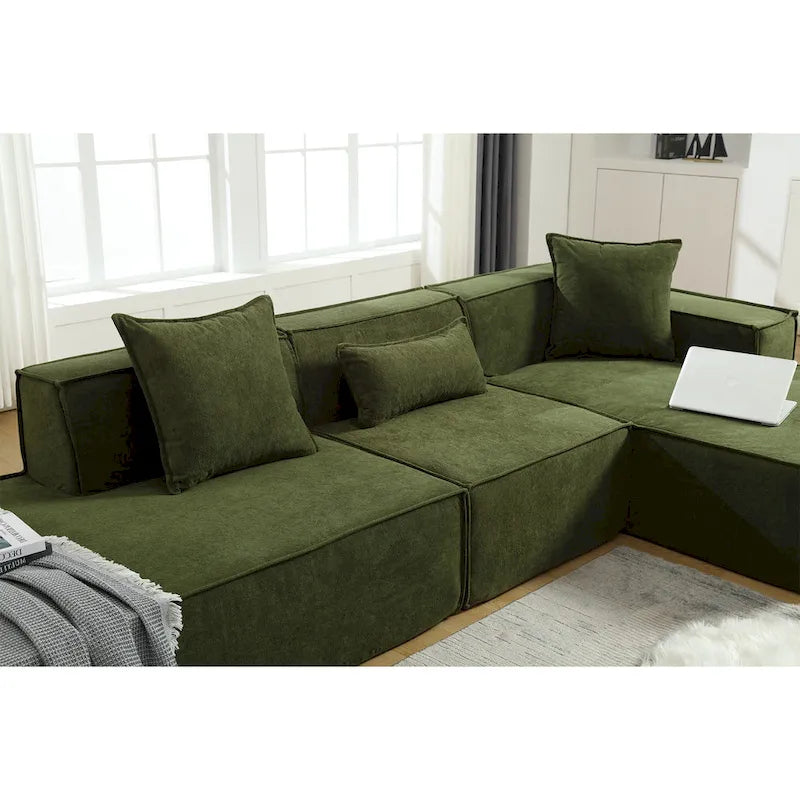 Canapé d'angle modulable minimaliste en L pour 4 personnes avec méridienne, design polyvalent à combinaison libre - Vert 129,5