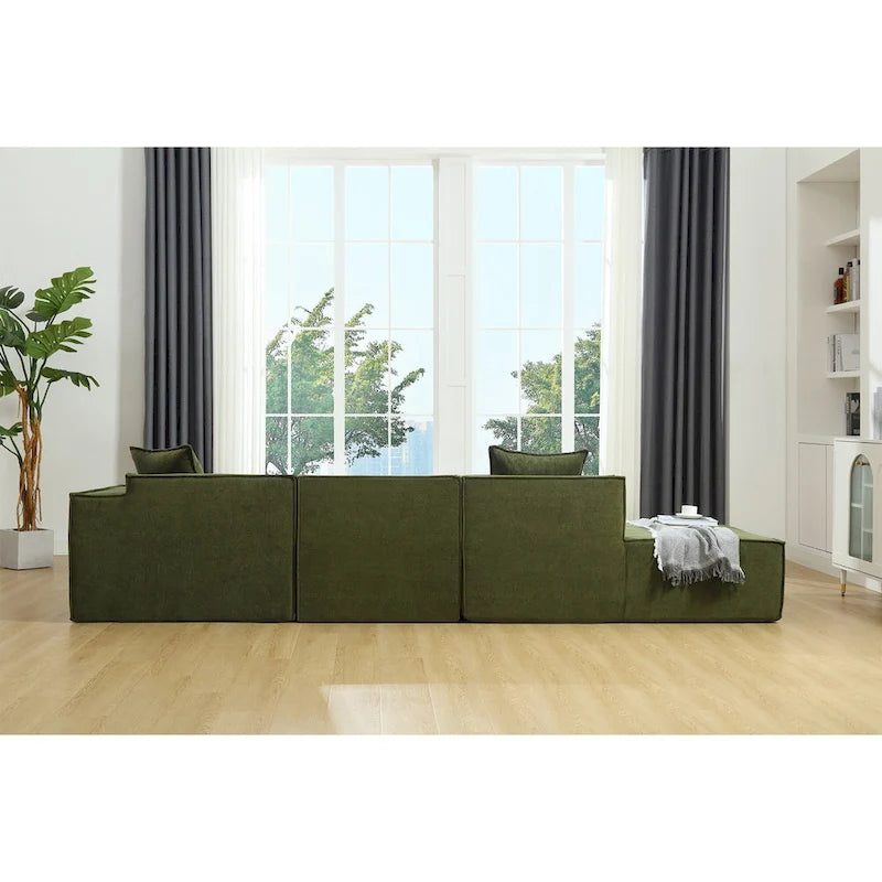 Canapé d'angle modulable minimaliste en L pour 4 personnes avec méridienne, design polyvalent à combinaison libre - Vert 129,5