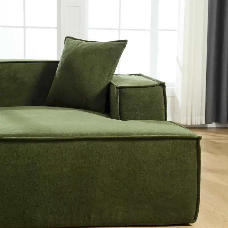 Canapé d'angle modulable minimaliste en L pour 4 personnes avec méridienne, design polyvalent à combinaison libre - Vert 129,5