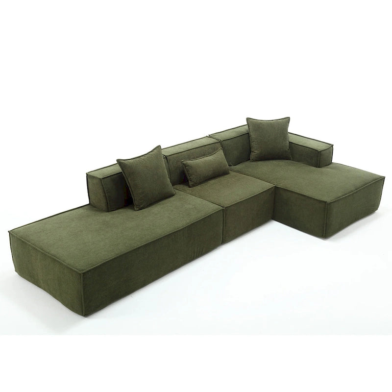 Canapé d'angle modulable minimaliste en L pour 4 personnes avec méridienne, design polyvalent à combinaison libre - Vert 129,5