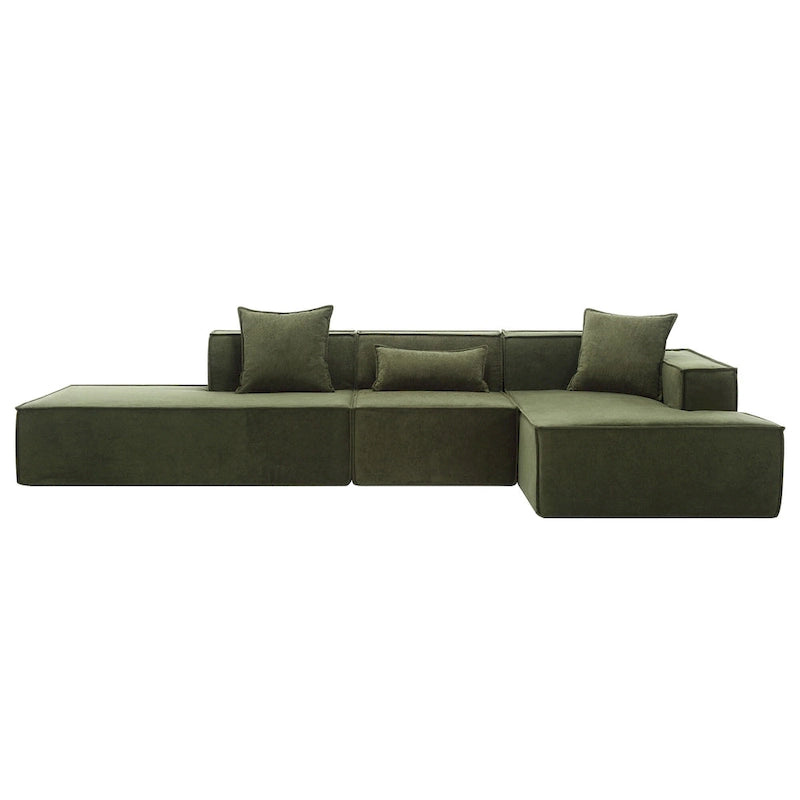 Canapé d'angle modulable minimaliste en L pour 4 personnes avec méridienne, design polyvalent à combinaison libre - Vert 129,5