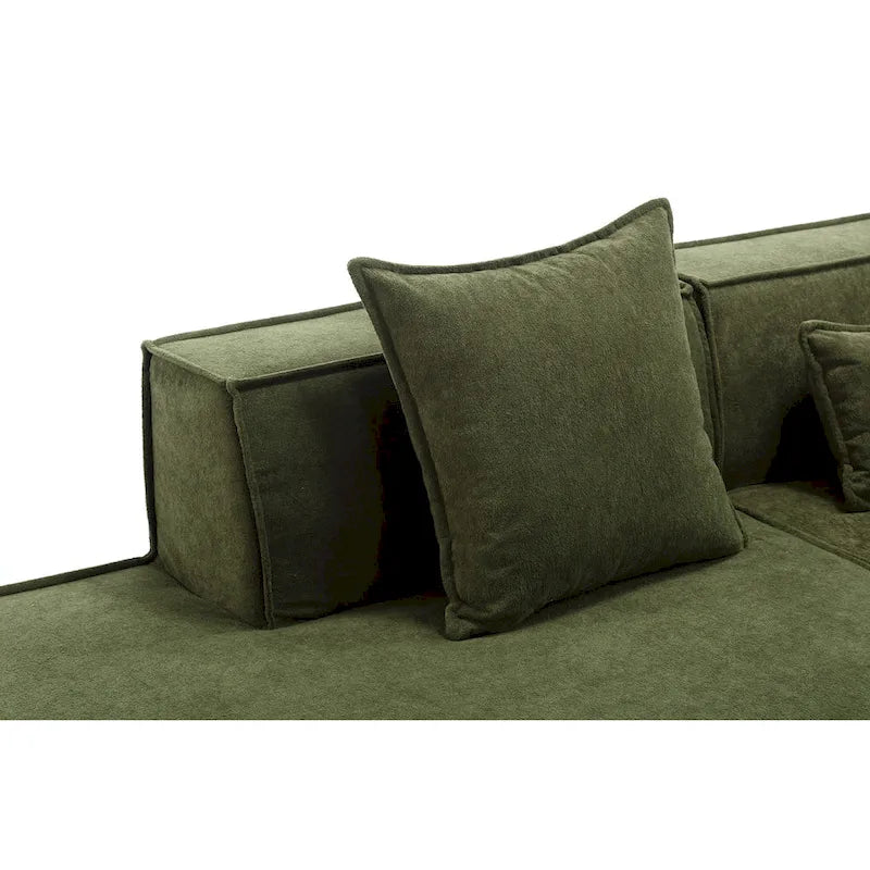 Canapé d'angle modulable minimaliste en L pour 4 personnes avec méridienne, design polyvalent à combinaison libre - Vert 129,5