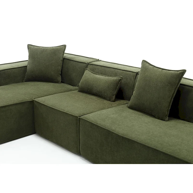 Canapé d'angle modulable minimaliste en L pour 4 personnes avec méridienne, design polyvalent à combinaison libre - Vert 129,5