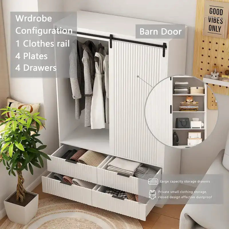47.24 Armoire Moderne avec Tringle à Vêtements, Tiroirs et Étagères Ouvertes pour Chambre à Coucher