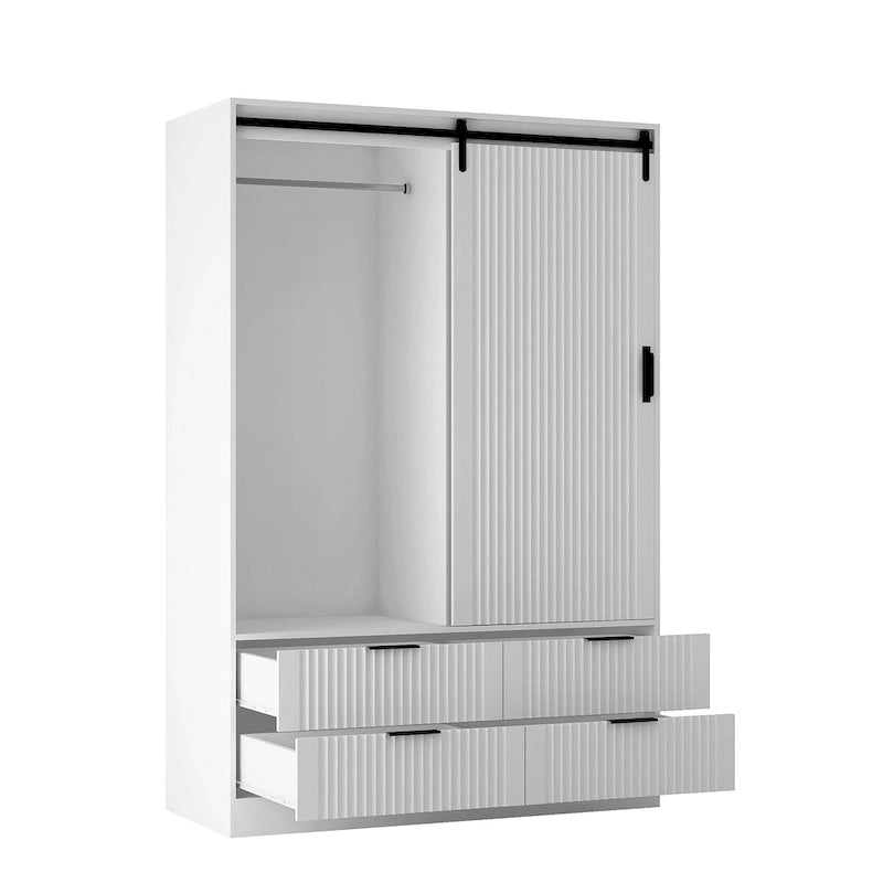 47.24 Armoire Moderne avec Tringle à Vêtements, Tiroirs et Étagères Ouvertes pour Chambre à Coucher