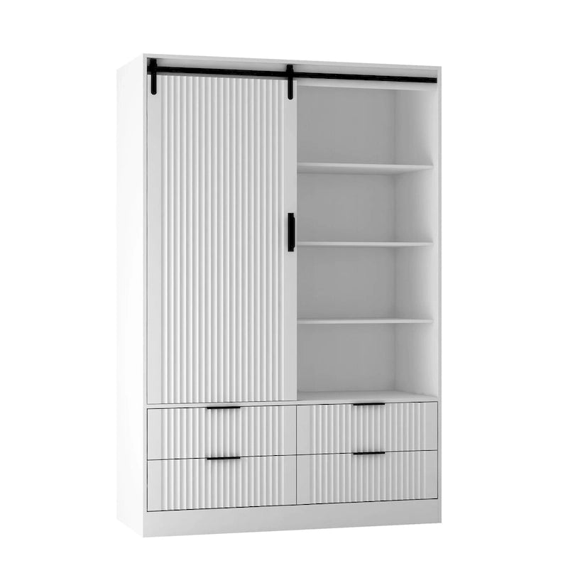 47.24 Armoire Moderne avec Tringle à Vêtements, Tiroirs et Étagères Ouvertes pour Chambre à Coucher