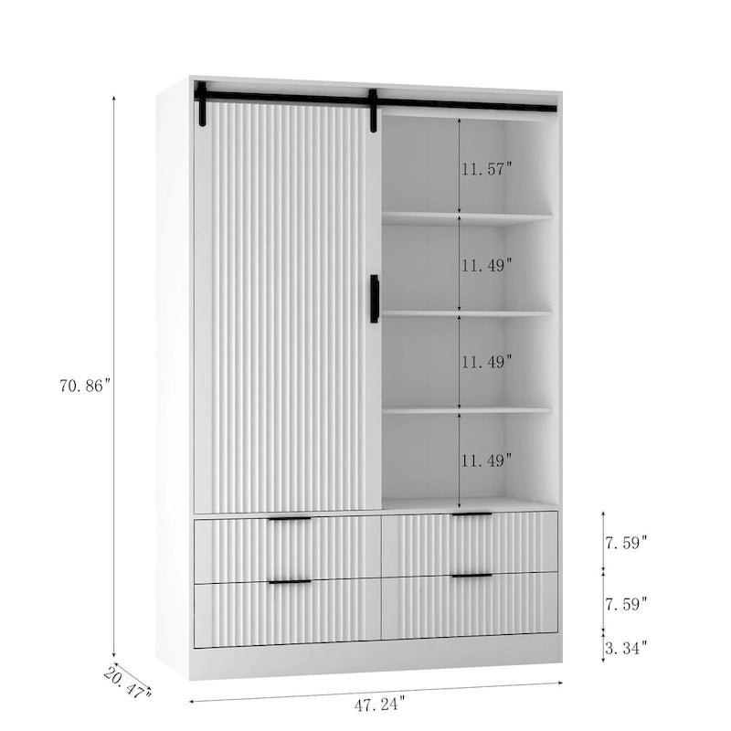 47.24 Armoire Moderne avec Tringle à Vêtements, Tiroirs et Étagères Ouvertes pour Chambre à Coucher