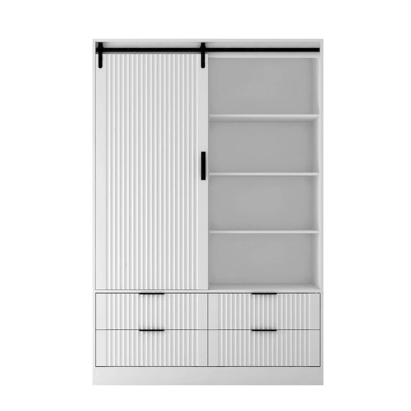 47.24 Armoire Moderne avec Tringle à Vêtements, Tiroirs et Étagères Ouvertes pour Chambre à Coucher