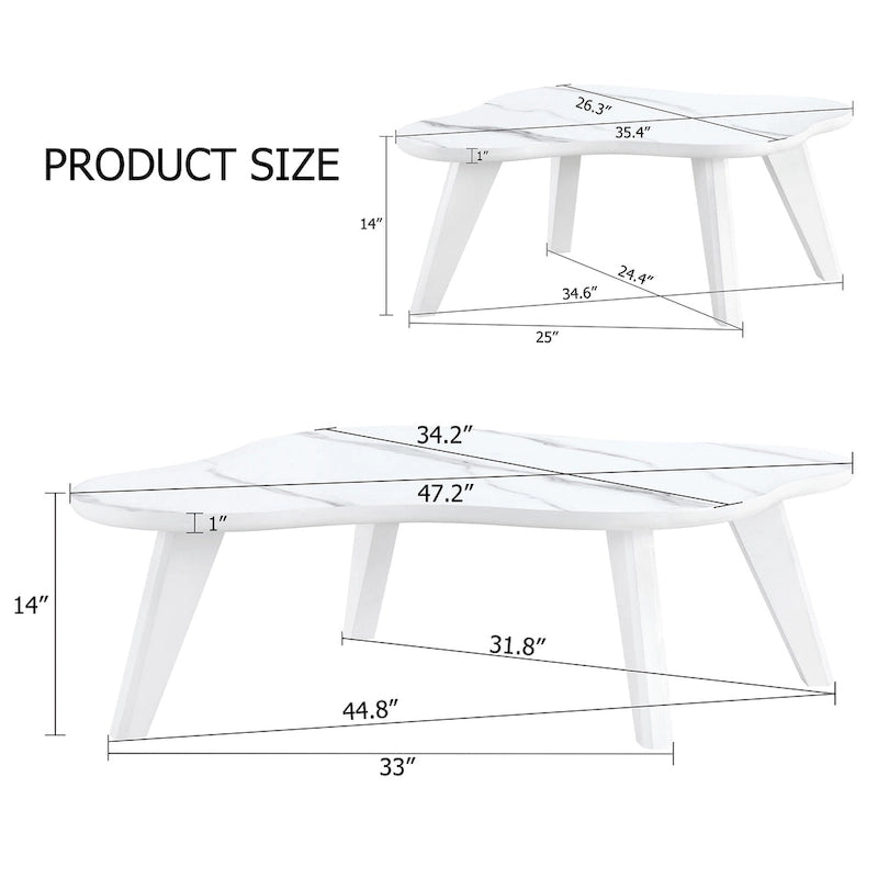 Ensemble de 2 tables basses modernes en forme de nuage avec pieds en bois massif et plateau en MDF pour salon