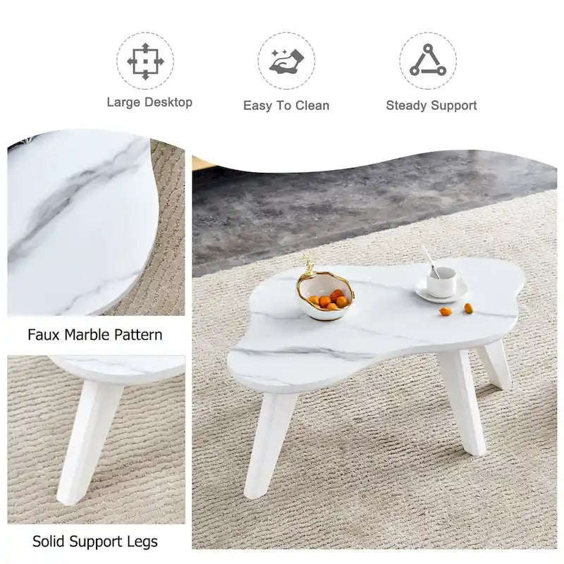 Ensemble de 2 tables basses modernes en forme de nuage avec pieds en bois massif et plateau en MDF pour salon