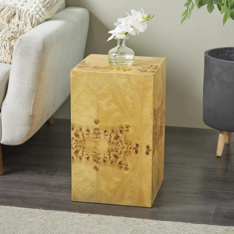 Table d'appoint carrée en bois avec motifs de grain de bois - Marron