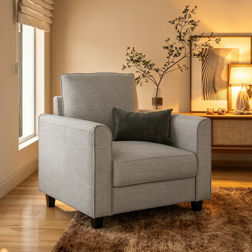 Fauteuil simple en forme de trompette, tapissé