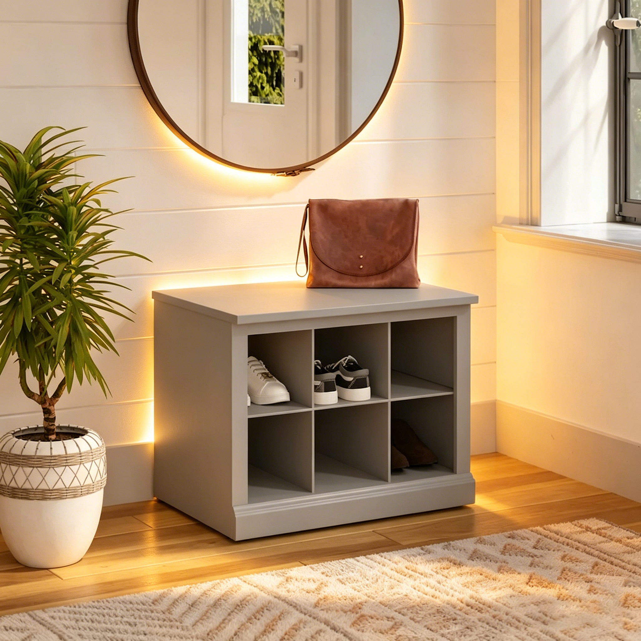 Petit banc à chaussures avec étagère