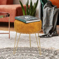 Pouf Rond en Velours avec Pieds en Métal Doré