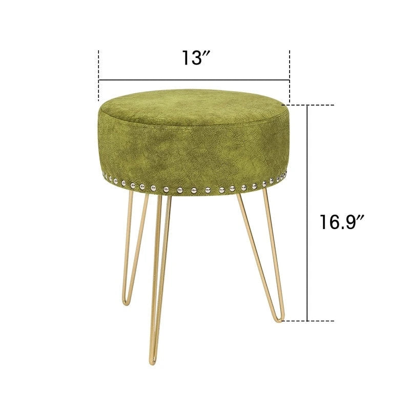 Pouf Rond en Velours avec Pieds en Métal Doré