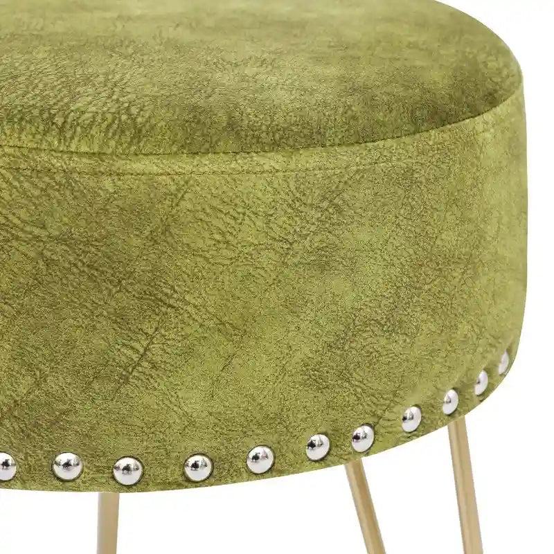 Pouf Rond en Velours avec Pieds en Métal Doré