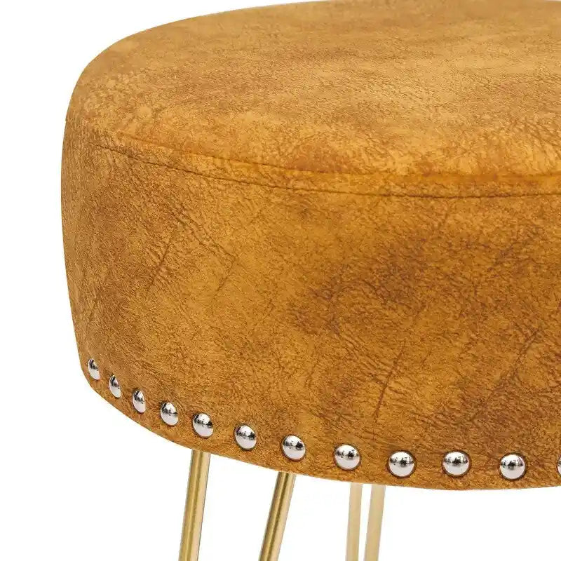 Pouf Rond en Velours avec Pieds en Métal Doré
