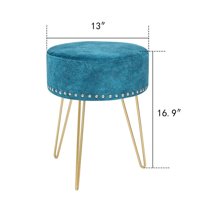 Pouf Rond en Velours avec Pieds en Métal Doré