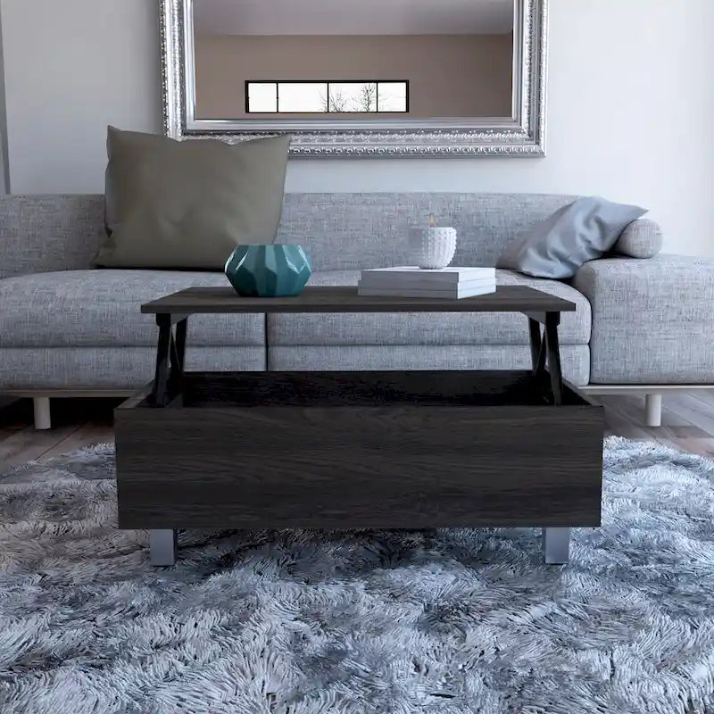 Table basse relevable avec compartiment de rangement caché