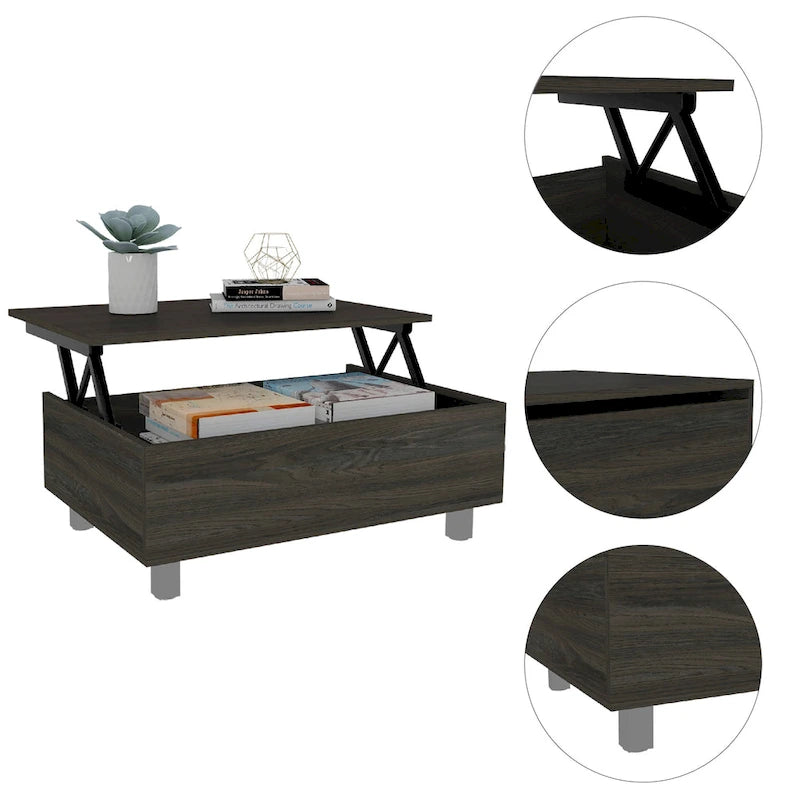 Table basse relevable avec compartiment de rangement caché