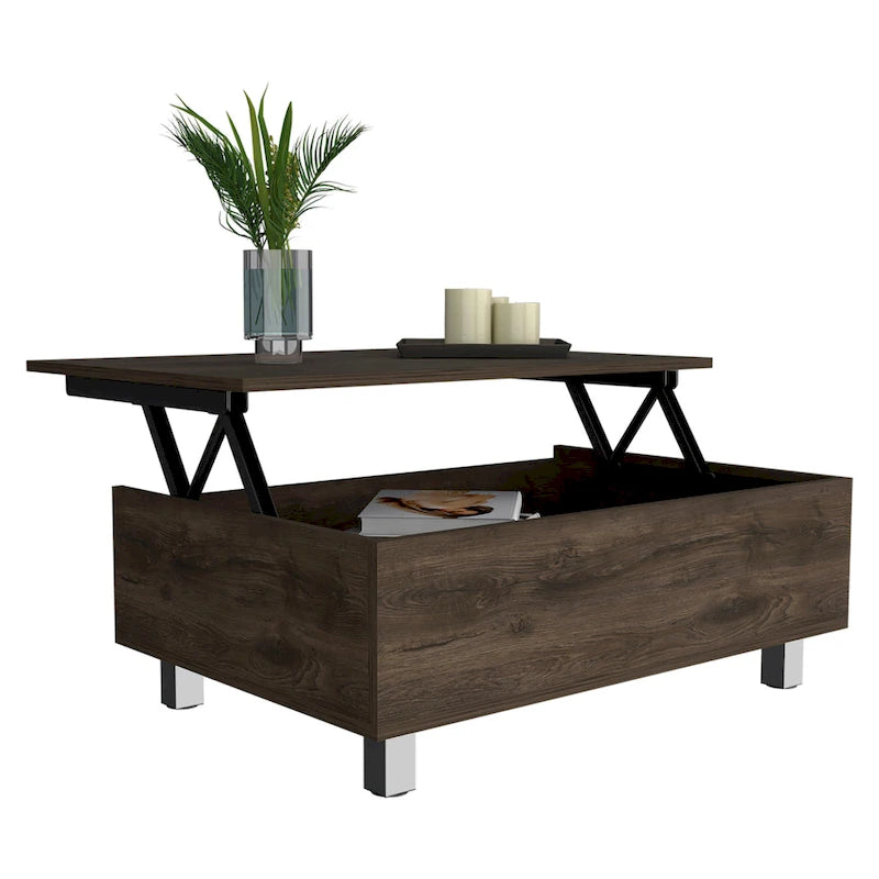 Table basse relevable avec compartiment de rangement caché