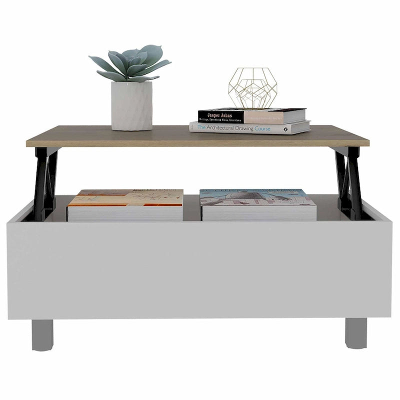 Table basse relevable avec compartiment de rangement caché