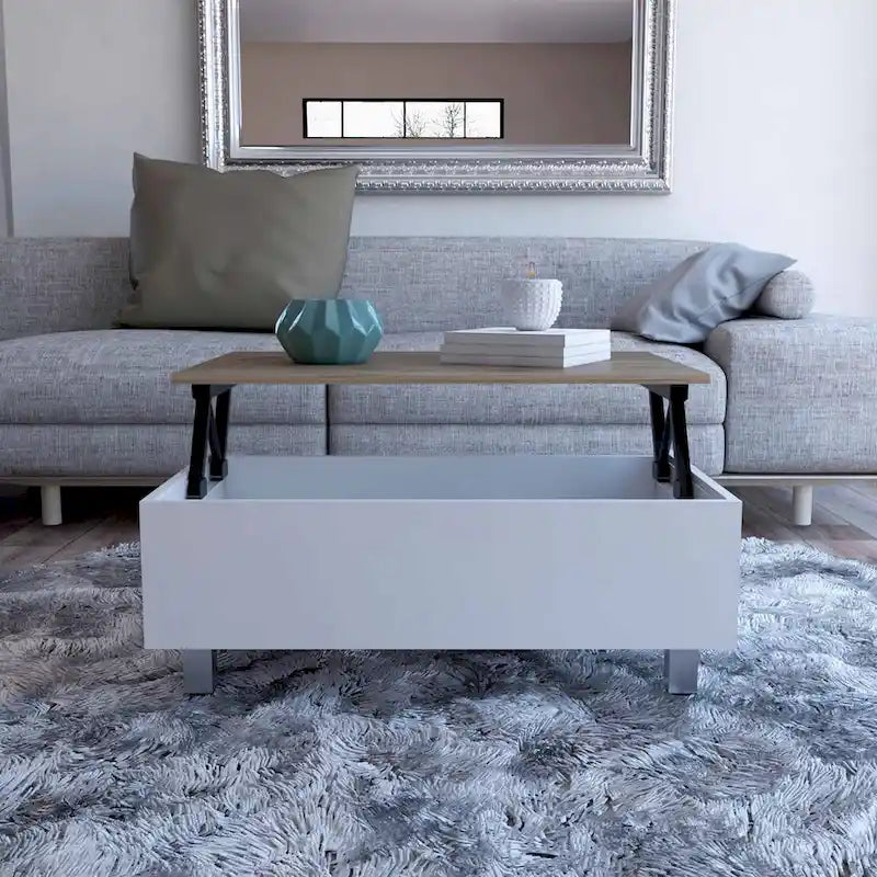 Table basse relevable avec compartiment de rangement caché