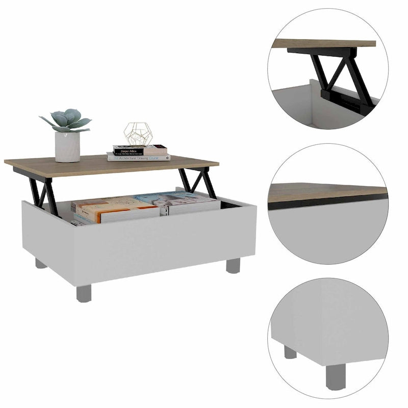 Table basse relevable avec compartiment de rangement caché